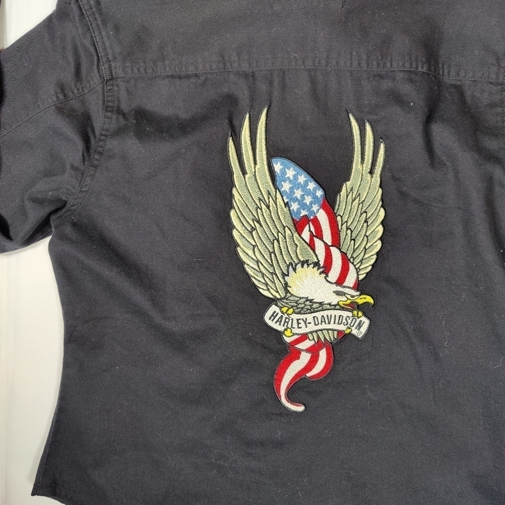 Harley Davidson Performance Snap Long Sleeve Shirt Black Eagle Women's XS Biker - Picture 3 of 15
